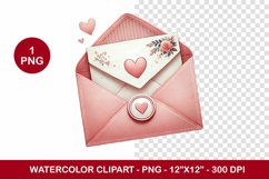 valentine png watercolor clipart - love letter Product Image 1