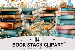 Whimsical Book Stack Clipart Watercolor png Product Image 1