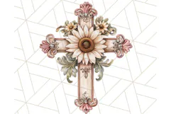 Faith Cross PNG with Flowers, Watercolor Religious Art Print Product Image 4