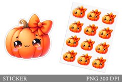 Cute Pumpkin Sticker Template. Cute Halloween Sticker Design Product Image 1
