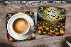 Pumpkin Coaster Sublimation, Halloween Coaster PNG Design Product Image 1