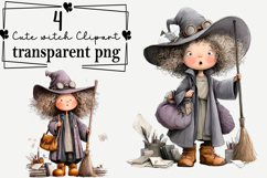 Halloween Cute witch Clipart Watercolor PNG Product Image 1