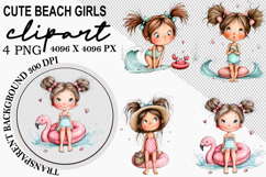 Cute Beach Girls Clipart Watercolor PNG Product Image 1