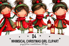 Whimsical Christmas Girl Clipart Watercolor PNG Product Image 1