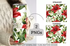 20oz Skinny Tumbler Wrap Flowers Sublimation, Floral Design Product Image 2