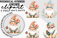 Whimsical Summer Gnome Clipart Watercolor PNG Product Image 1