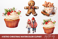 Retro Christmas Watercolor Sublimation Clipart Product Image 1
