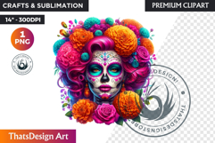 Floral Vibrant la catrina Day of Dead Clipart Sugar skull Product Image 1