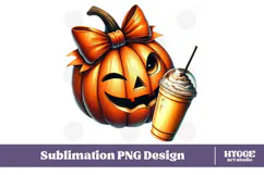Coquette Halloween Pumpkin Iced Coffee PNG DTF Sublimation Product Image 1