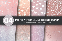Mauve Silver Heart Digital Paper Product Image 1
