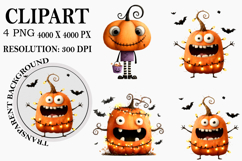 Quirky Halloween Pumpkins PNG Clipart Watercolor PNG Product Image 1