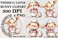 Whimsical Bunny Easter Clipart, Watercolor Easter Bunny PNG Product Image 1