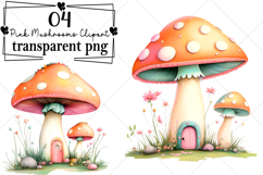 Pink Mushrooms Clipart Watercolor PNG Product Image 1