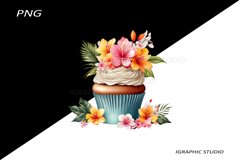 Tropical Floral Cupcake Clipart, Product Image 1