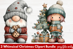2 Whimsical Christmas Clipart | Cute Festive Holiday PNG Product Image 1