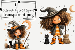 Cute witch girl Clipart Watercolor PNG Product Image 1