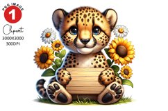 Cheetah Sunflower Spring Clipart Sublimation PNG Design Product Image 1