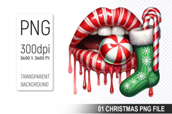 Watercolor Christmas Lips Clipart PNG Bundle, Festive Lips Product Image 12
