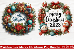 2 Watercolor Merry Christmas PNG | Festive Holiday Product Image 1