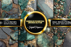 Emerald Charcoal Bronze Glitter Digital Papers - 04 variatio Product Image 1