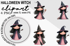 Witch Pumpkin Autumn Girl Clipart Watercolor PNG Product Image 1