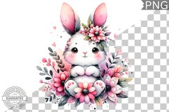 Bunny With Flowers Sublimation - Clipart PNG Design Product Image 1