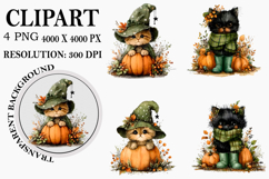 Whimsical Halloween Cat Clipart Watercolor PNG Product Image 1