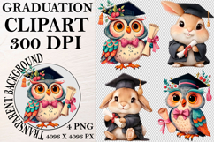Whimsical Graduation Animal Clipart PNG, Graduation PNG Product Image 1