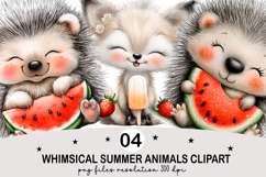 Whimsical Summer Animals Clipart Watercolor png Product Image 1