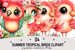 Summer Tropical Birds Clipart Watercolor png Product Image 1