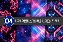 Neon Cyber Mandala Digital Paper Product Image 1