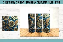 Tooled Leather Blue Gold Tumbler Sublimation PNG Product Image 4