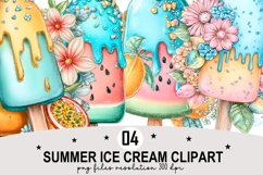 Summer Ice Cream Clipart Watercolor png Product Image 1
