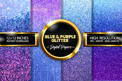 Blue &amp; Purple Glitter Digital Papers - 04 Variations Product Image 1