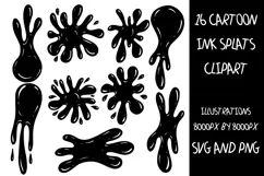 16 Cartoon Ink Splat Spatter Clipart SVG PNG Illustrations