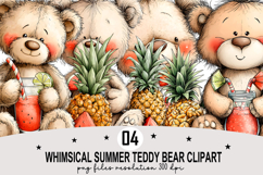 Whimsical Summer Teddy Bear Clipart Watercolor PNG Product Image 1