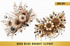 Watercolor Boho Beige Bouquet Clipart, Boho Flowers png Product Image 1