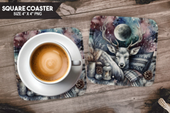 Deer, Fantasy &amp; Whimsy, Buffalo Plaid Square Coaster PNG Product Image 1