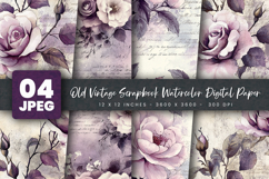 Old Vintage Scrapbook Watercolor Digital Paper Product Image 1