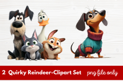 2 Quirky Reindeer Clipart Set | Fun Holiday Reindeer PNG Product Image 1