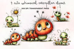 Cute Whimsical Caterpillar Clipart PNG Product Image 1