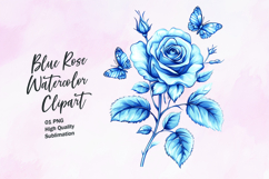Blue rose with butterfly watercolor clipart sublimation Product Image 1