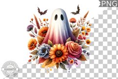Halloween Ghost And Flowers Sublimation - Halloween Clipart Product Image 1