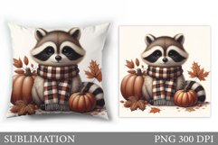 Fall Raccoon Pillow Design. Fall Raccoon Sublimation Product Image 1