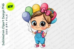 Cute Cartoon Girl With Balloons Clipart Product Image 1