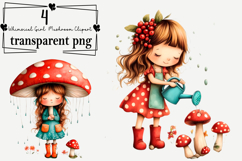 Whimsical Girl Mushroom Clipart Watercolor PNG Product Image 1