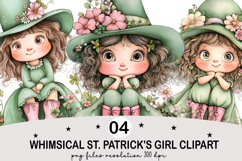 Whimsical St. Patrick's Girl Clipart Watercolor png Product Image 1