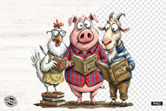 Whimsical Farm Animals Love Reading - Animals Clipart Product Image 1