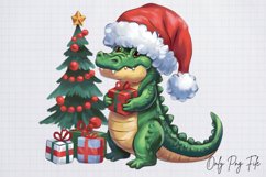 Watercolor Christmas Crocodile Clipart PNG Product Image 1