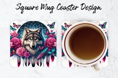 Wolf with Roses Mug coaster | Coaster | Sublimation Product Image 1